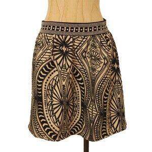 Flying Tomato Embroidered Mini Skirt Size S Polyester/Rayon Black Tan EUC B3